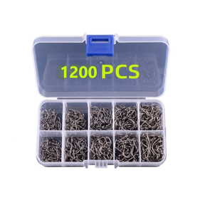 Kit Pesca 1200 Anzóis Chinu nos Tamanhos 3 ao 12 com Estojo de Armazenamento