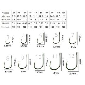 Kit Pesca 1200 Anzóis Chinu nos Tamanhos 3 ao 12 com Estojo de Armazenamento