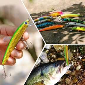 Kit 15 Iscas Artificiais Importadas 1/2 Meia Água de 9 cms e 8,5 gramas Pesca Truta Peixe Realista Anzol Duplo