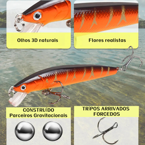 Kit 15 Iscas Artificiais Importadas 1/2 Meia Água de 9 cms e 8,5 gramas Pesca Truta Peixe Realista Anzol Duplo