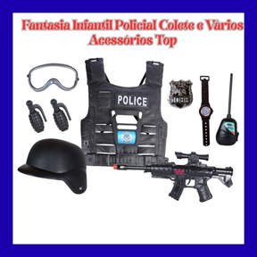 Brinquedo Kit Policial Colete com Rifle e Acessórios - Preto