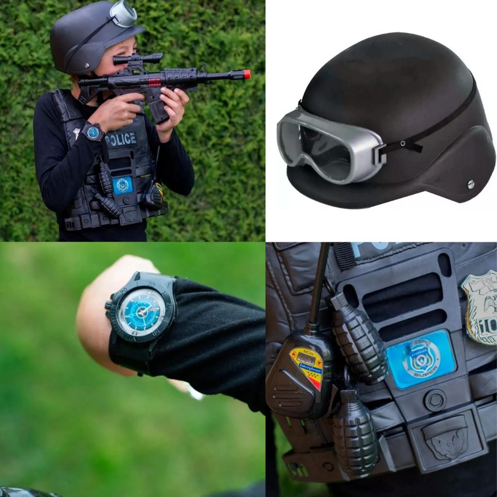 Brinquedo Kit Policial Colete com Rifle e Acessórios - Preto