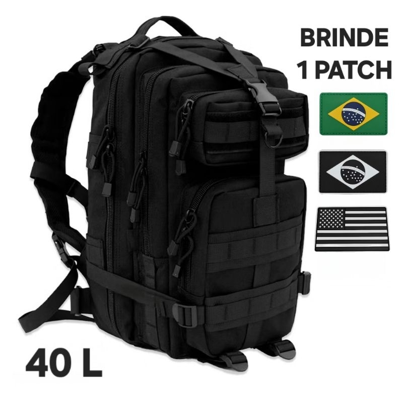 Mochila Militar Tática 40l Impermeável Grande Camping Litros Reforçada com Bandeira Masculina Feminina