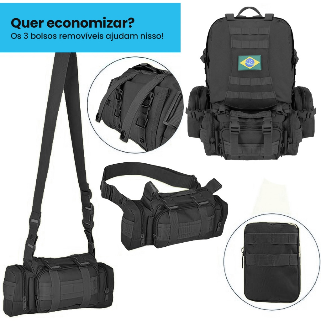 New Hawaii 55L Mochila Militar Tática Masculina,Mochila Grande para Acampamento Destacável