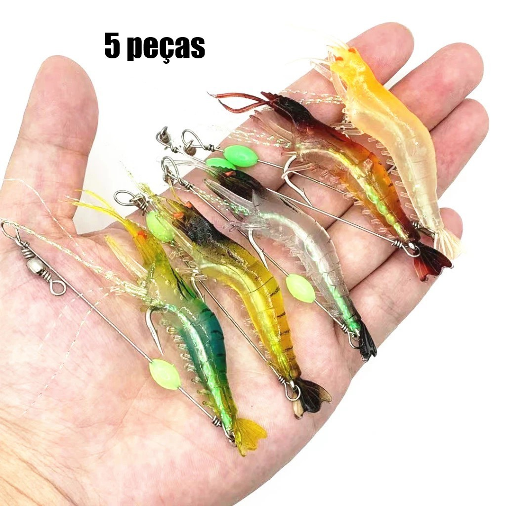 Isca artificial camarão com anzol Tucunaré Robalo Corvina