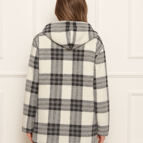 Casaco Feminino Teddy Xadrez Longo Ted Tedy Inverno Pelo de Carneiro Junina