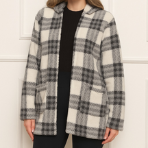 Casaco Feminino Teddy Xadrez Longo Ted Tedy Inverno Pelo de Carneiro Junina