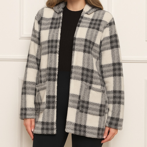 Casaco Feminino Teddy Xadrez Longo Ted Tedy Inverno Pelo de Carneiro Junina