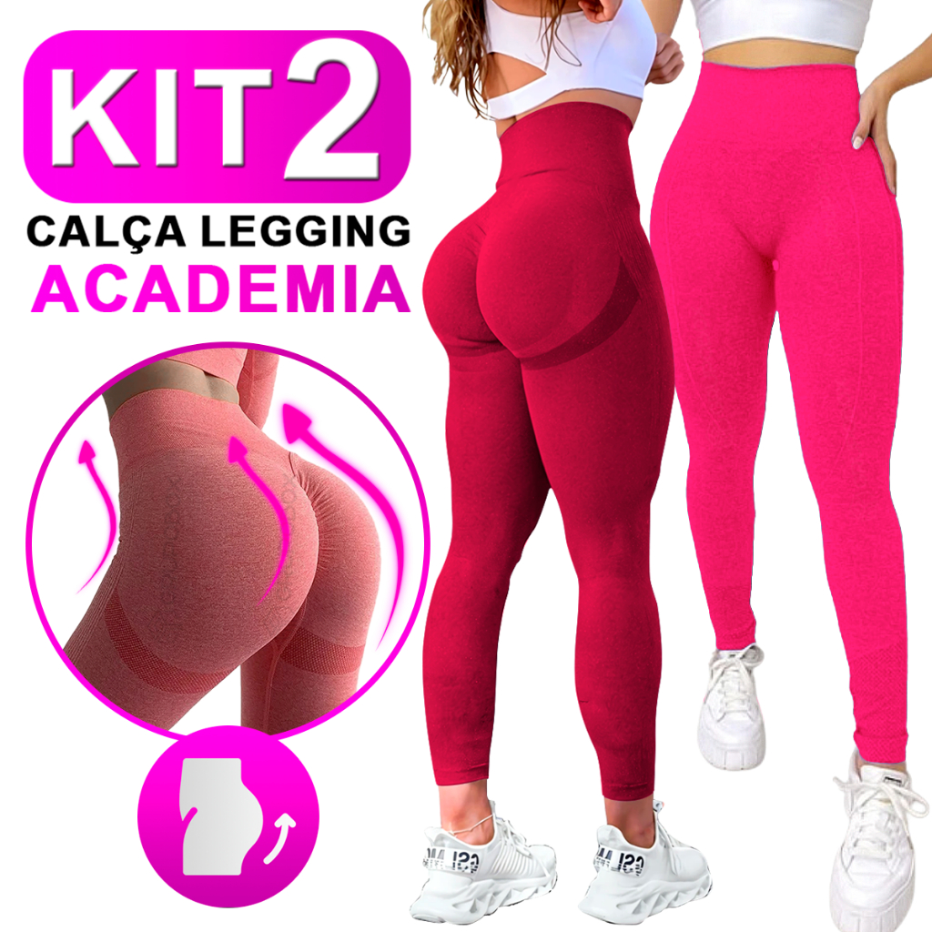 Kit Com 2 Calça Legging Feminina Academia Esportiva Fitness Cintura Alta Levanta Bumbum