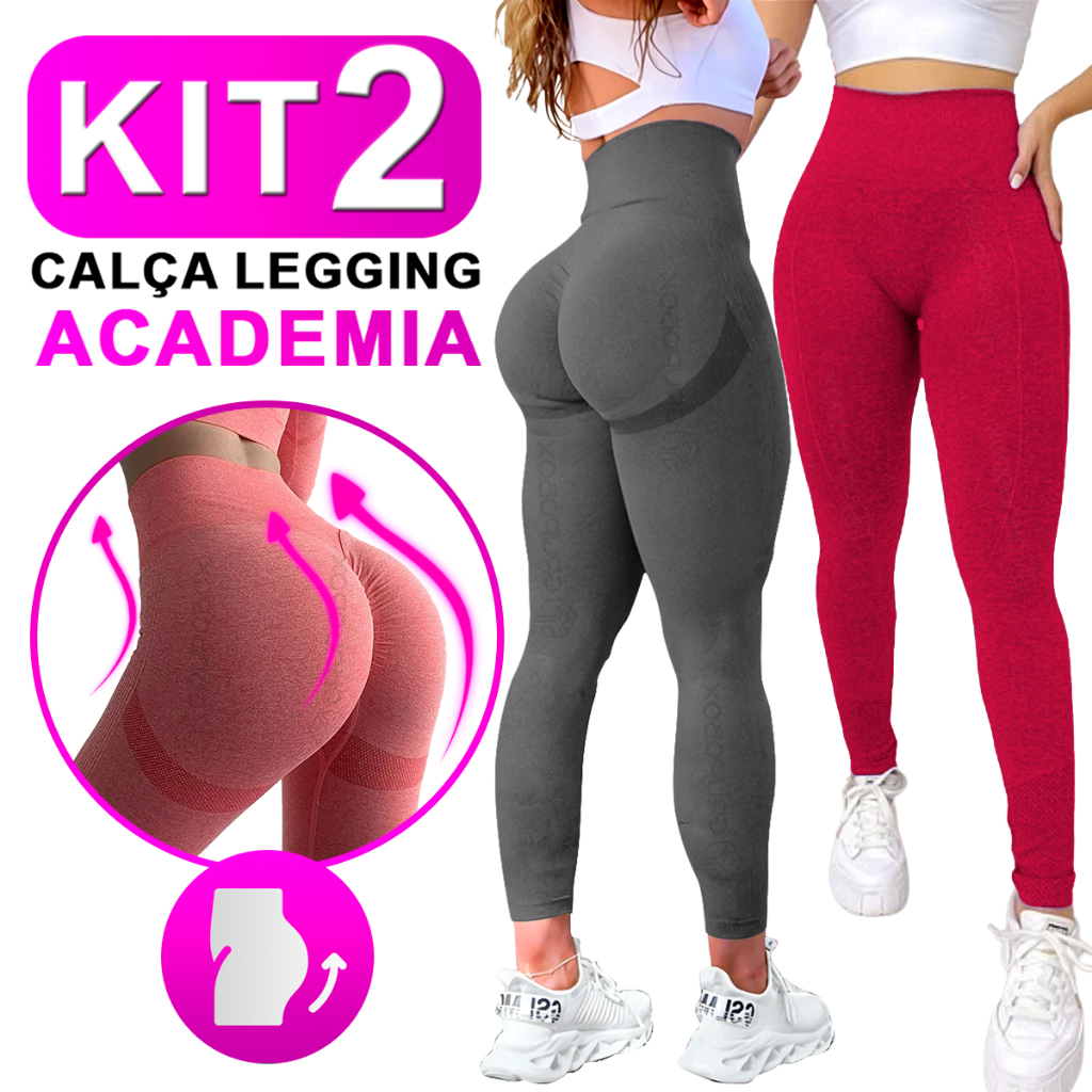Kit Com 2 Calça Legging Feminina Academia Esportiva Fitness Cintura Alta Levanta Bumbum