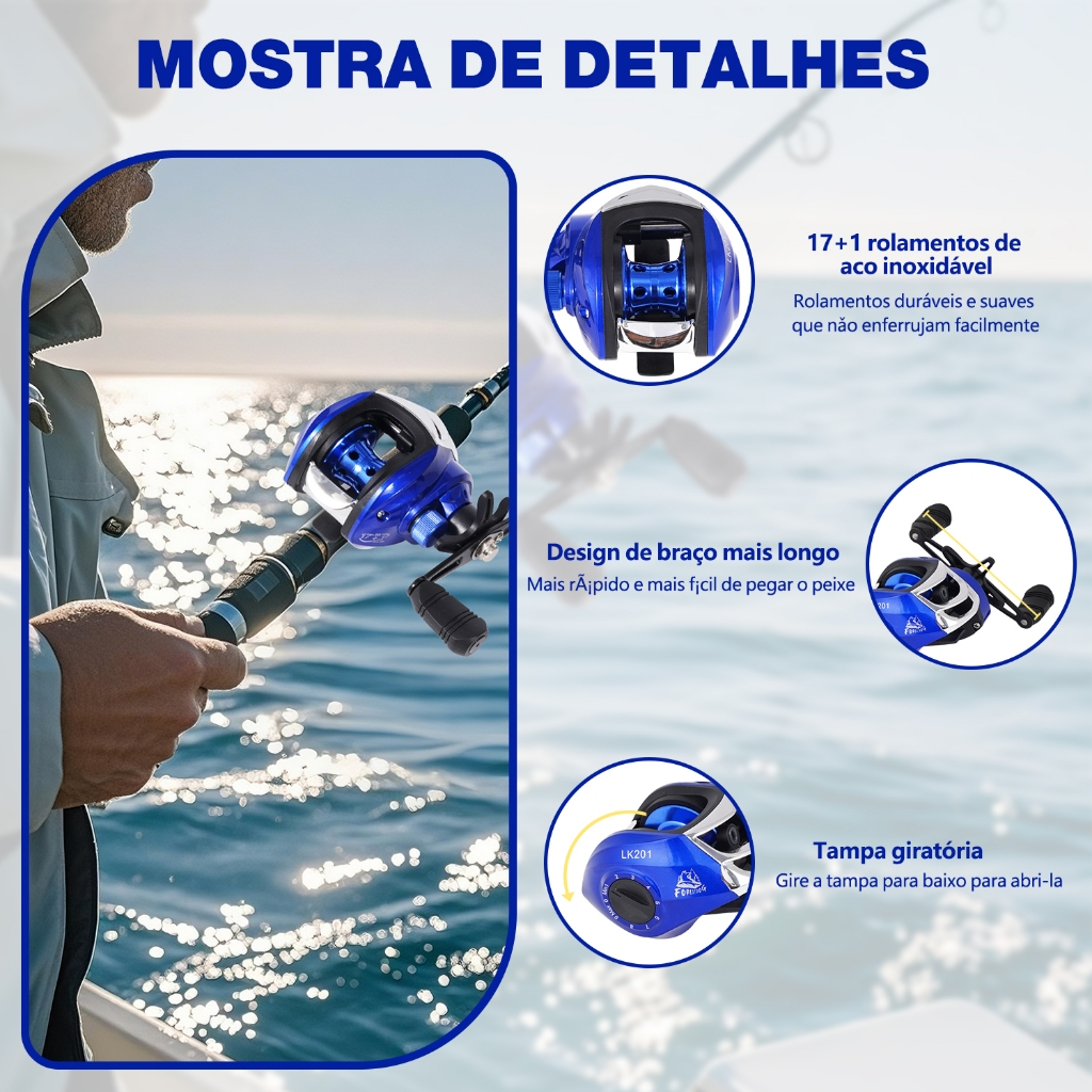 Kit Vara De Pesca Carretilha de Pesca Esquerda/Direito 17+1 Rolamentos JOYFOX