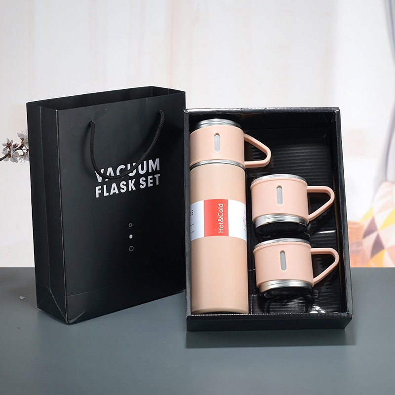 caneca Kit Garrafa Térmica Vacuum Bottle Inox 500ml 3 Xícaras para Bebidas Quentes ou Frias Presente de Dia dos Pais