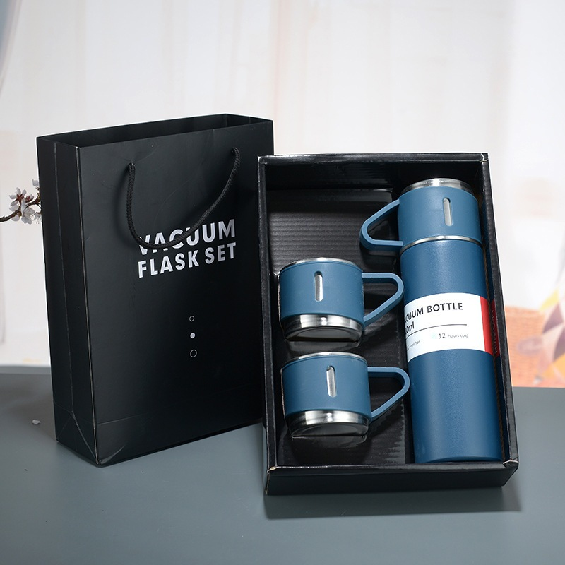 caneca Kit Garrafa Térmica Vacuum Bottle Inox 500ml 3 Xícaras para Bebidas Quentes ou Frias Presente de Dia dos Pais