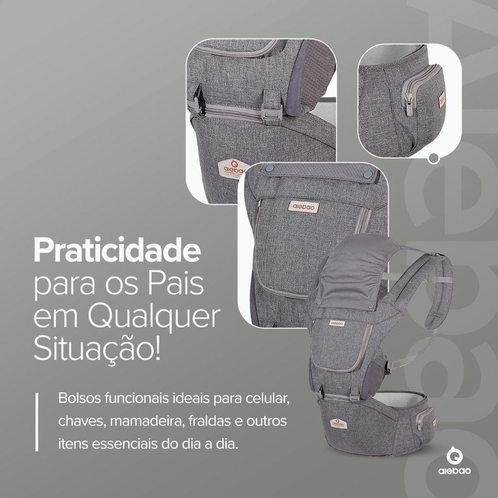Bolsa Canguru Ergonômico Exclusive Protetor de Sol com Assento Bolsos Ajustável Aiebao