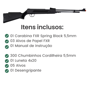 Carabina de Pressão Spring Black 5,5mm FXR + ESCOLHA SEU KIT