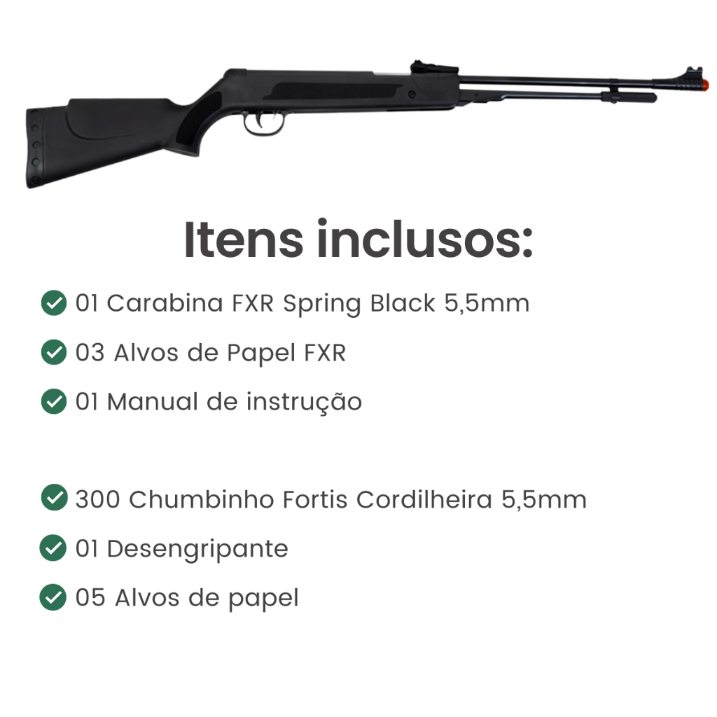 Carabina de Pressão Spring Black 5,5mm FXR + ESCOLHA SEU KIT