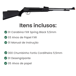 Carabina de Pressão Spring Black 5,5mm FXR + ESCOLHA SEU KIT