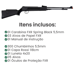 Carabina de Pressão Spring Black 5,5mm FXR + ESCOLHA SEU KIT