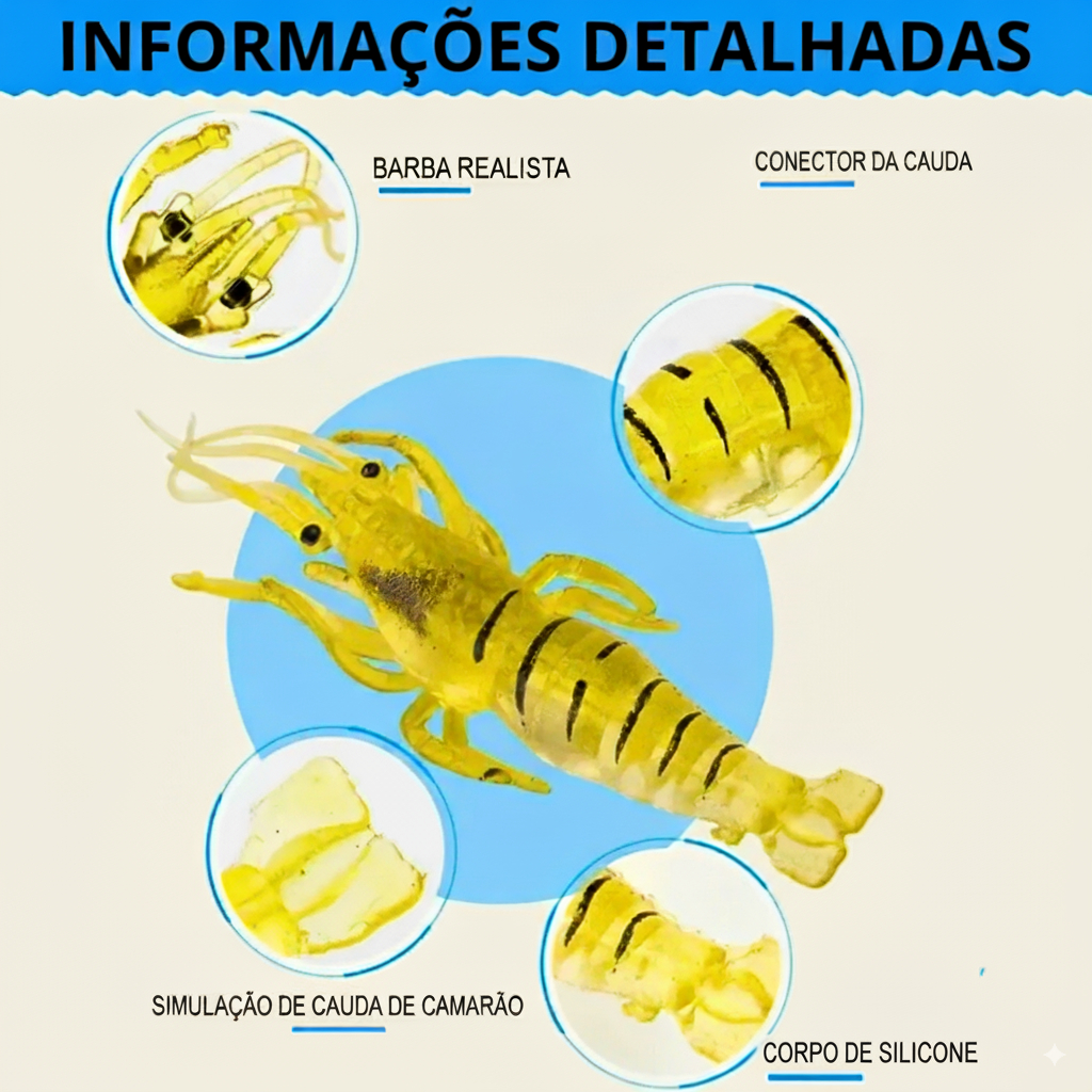 Iscas Artificiais Camarão Aromatizadas - Pintado, Robalo, Pacu, Corvina - Pesca Maritima e Agua doce