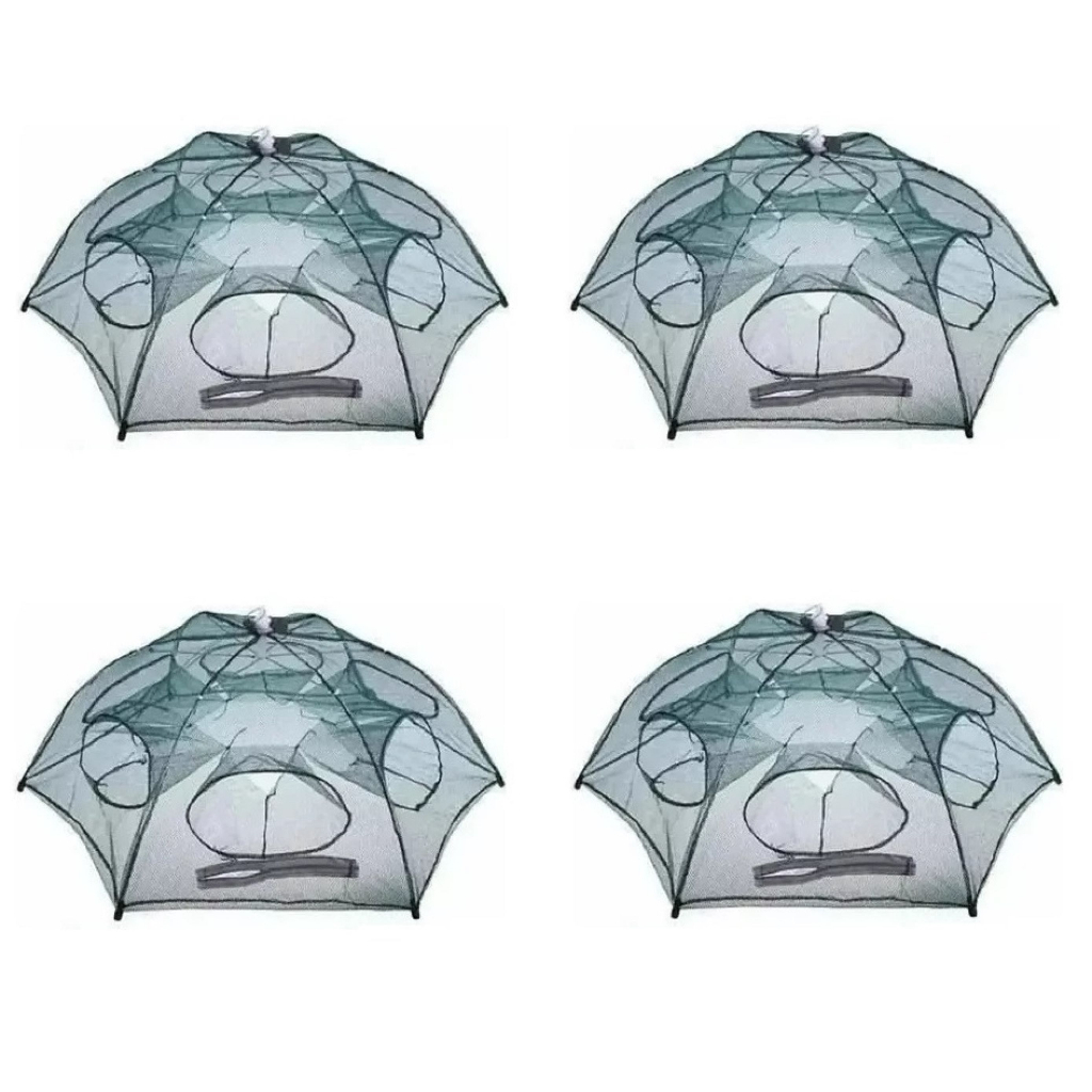 KIT 4 Armadilha de Pesca com 6 Entradas - Rede Retrátil 90x90 para Isca Viva, Camarões, Lambaris e Peixes Pequenos