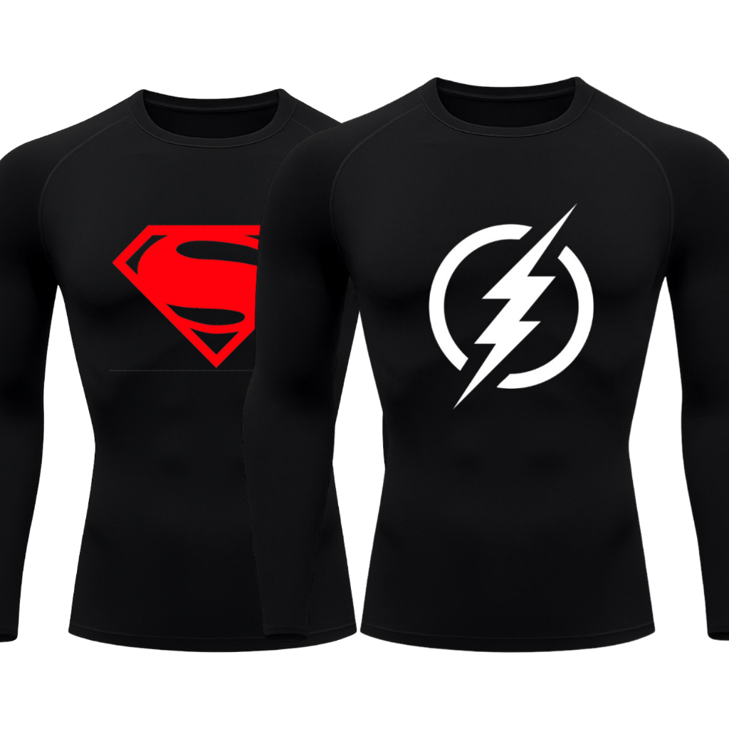 Kit 2 Camisetas Compressão Manga Longa Heróis Batman e Homem Aranha Camisa Proteção UV Masculina