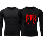 Kit 2 Camisetas Compressão Manga Longa Heróis Batman e Homem Aranha Camisa Proteção UV Masculina