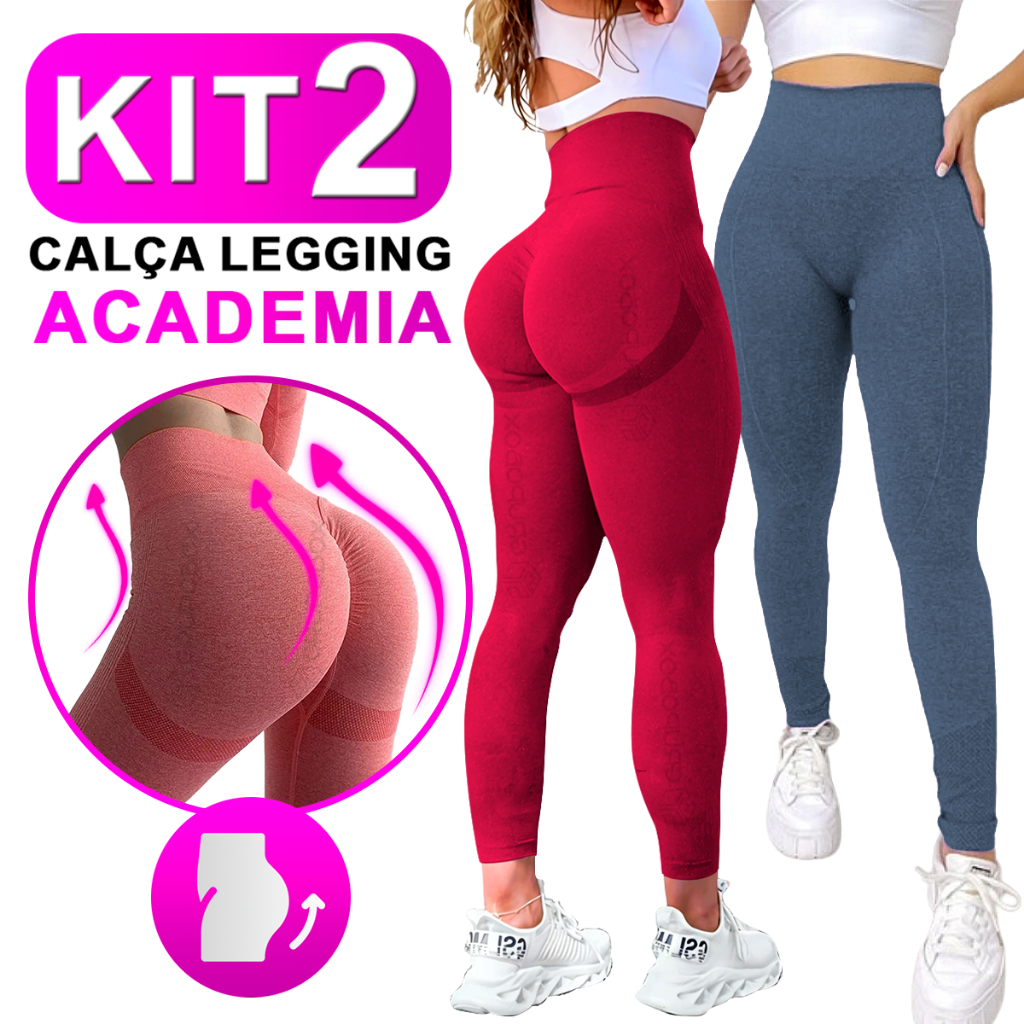 Kit Com 2 Calça Legging Feminina Academia Esportiva Fitness Cintura Alta Levanta Bumbum
