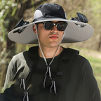 Chapéu Solar com 2 Ventiladores | Aba Larga e Proteção UV | Ideal para Pesca, Camping, Praia e Atividades ao Ar Livre