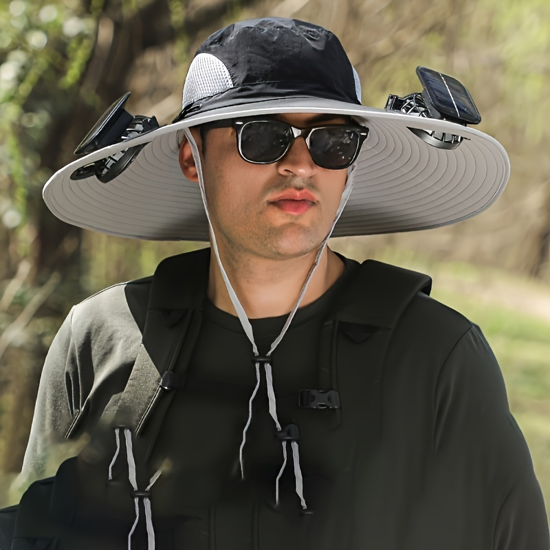 Chapéu Solar com 2 Ventiladores | Aba Larga e Proteção UV | Ideal para Pesca, Camping, Praia e Atividades ao Ar Livre