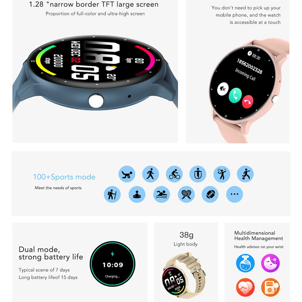 Smartwatch 1.28 Polegada Tela De Toque Completa Modo Esportivo Freqüência Cardíaca Movimento Pista Relógio Android IOS E