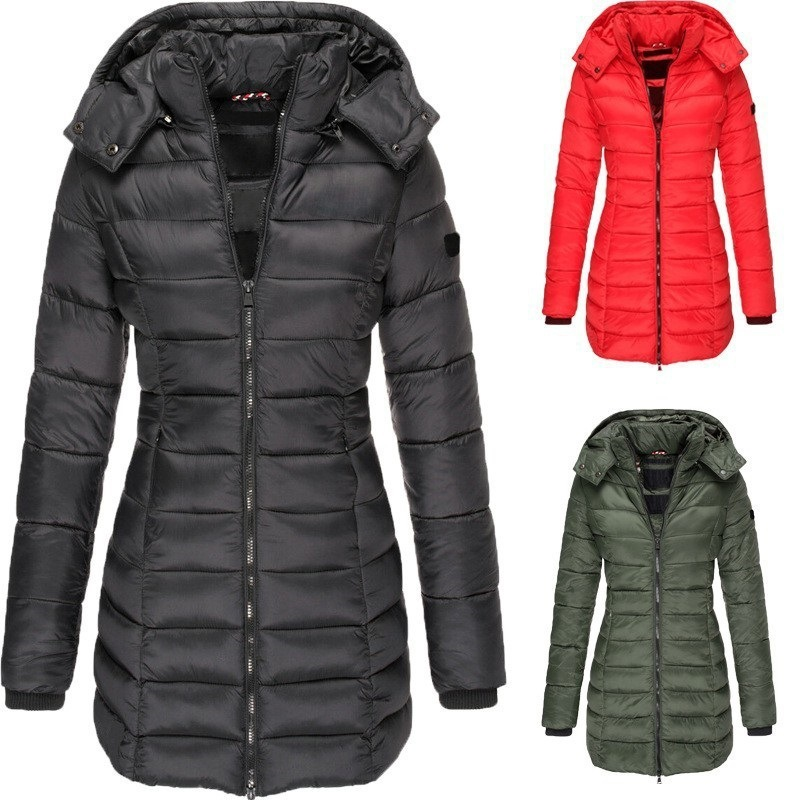 Casaco Feminino De Inverno Espesso E Quente Parkas Zippers Sólido Casual De Manga Longa Média Slim