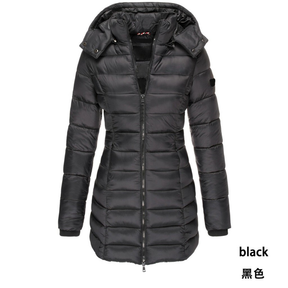 Casaco Feminino De Inverno Espesso E Quente Parkas Zippers Sólido Casual De Manga Longa Média Slim