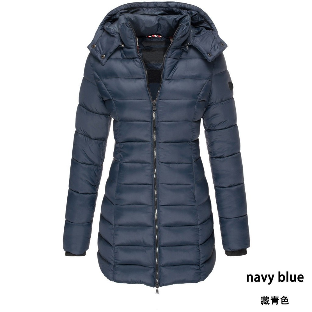 Casaco Feminino De Inverno Espesso E Quente Parkas Zippers Sólido Casual De Manga Longa Média Slim