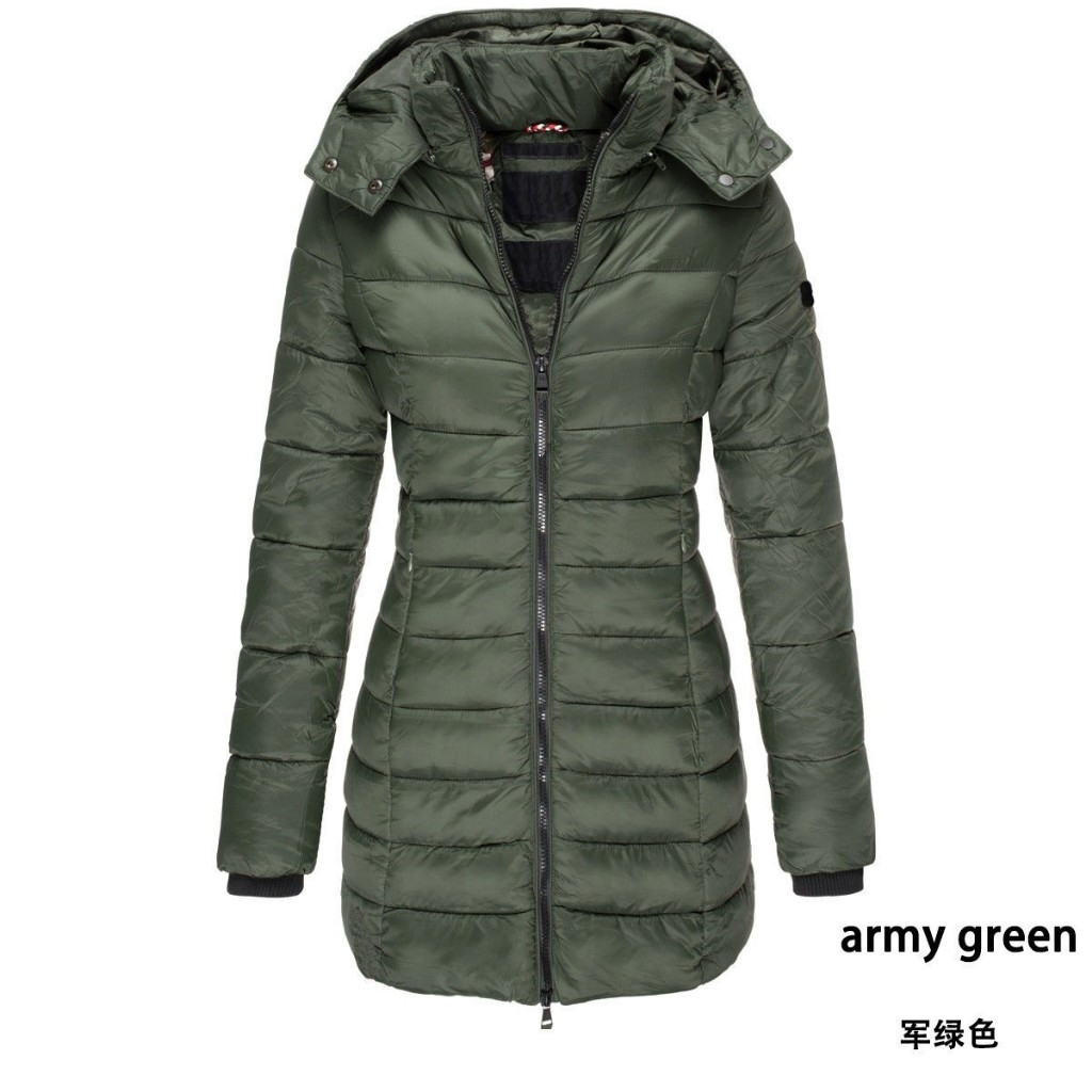 Casaco Feminino De Inverno Espesso E Quente Parkas Zippers Sólido Casual De Manga Longa Média Slim