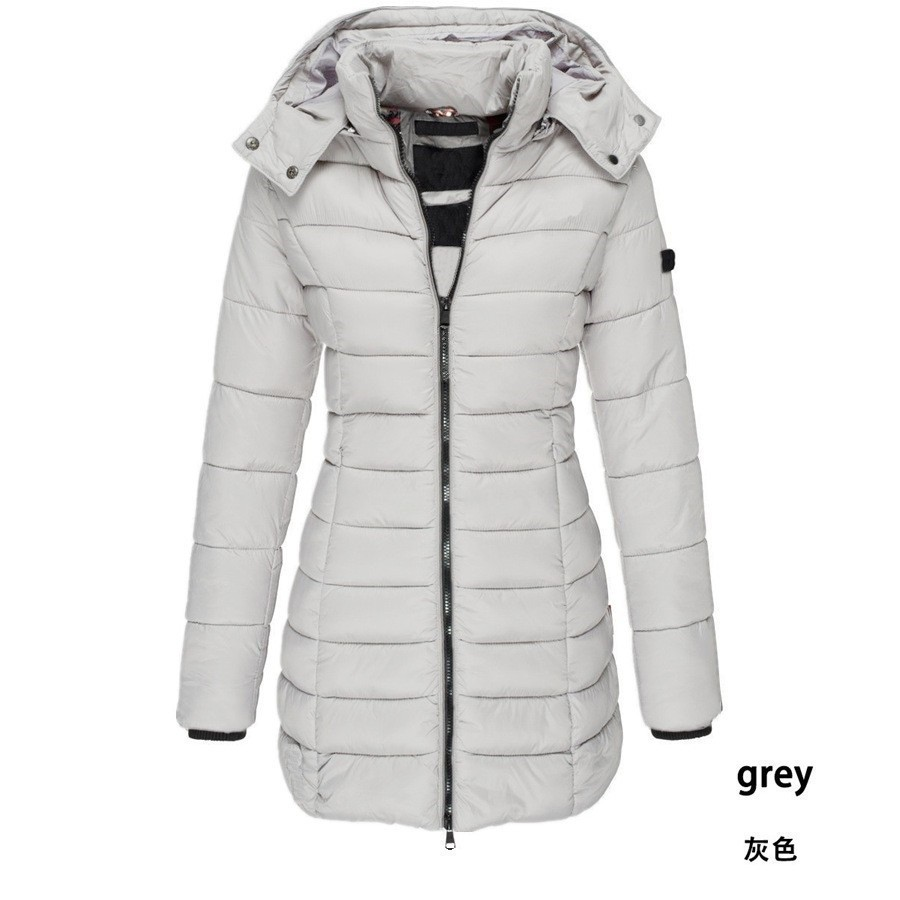 Casaco Feminino De Inverno Espesso E Quente Parkas Zippers Sólido Casual De Manga Longa Média Slim