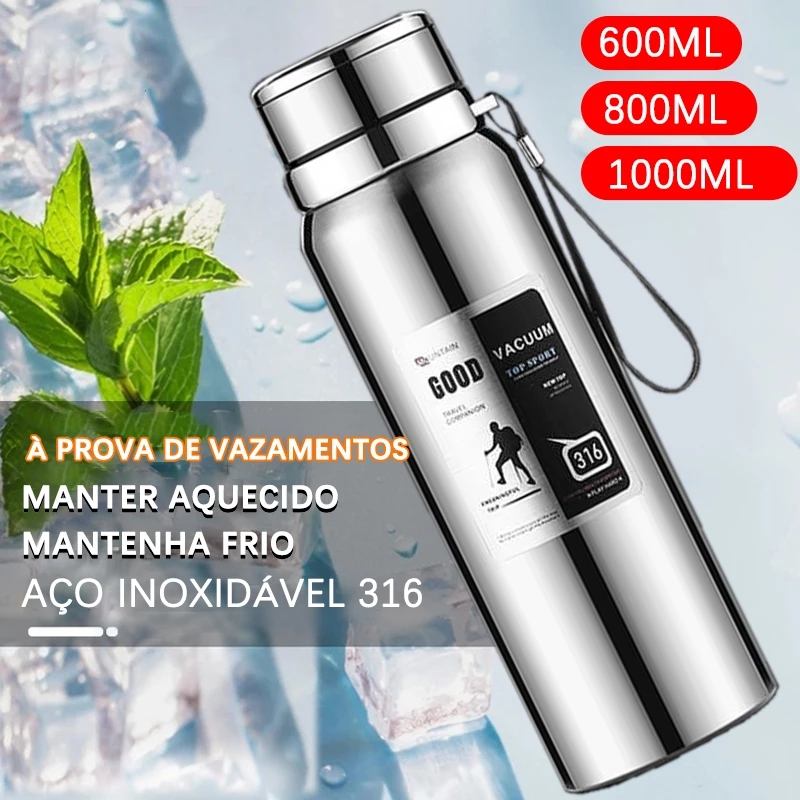 Garrafa térmica a vácuo 800/1000ml três capacidade três cores de aço inoxidável dupla