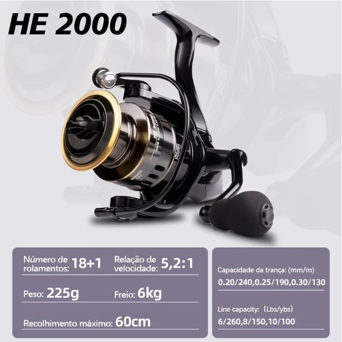 Carretel De Pesca 90Kg 5.2 : 1 Giratório 1000-7000 Com Cabo EVA Escuro fruta verde