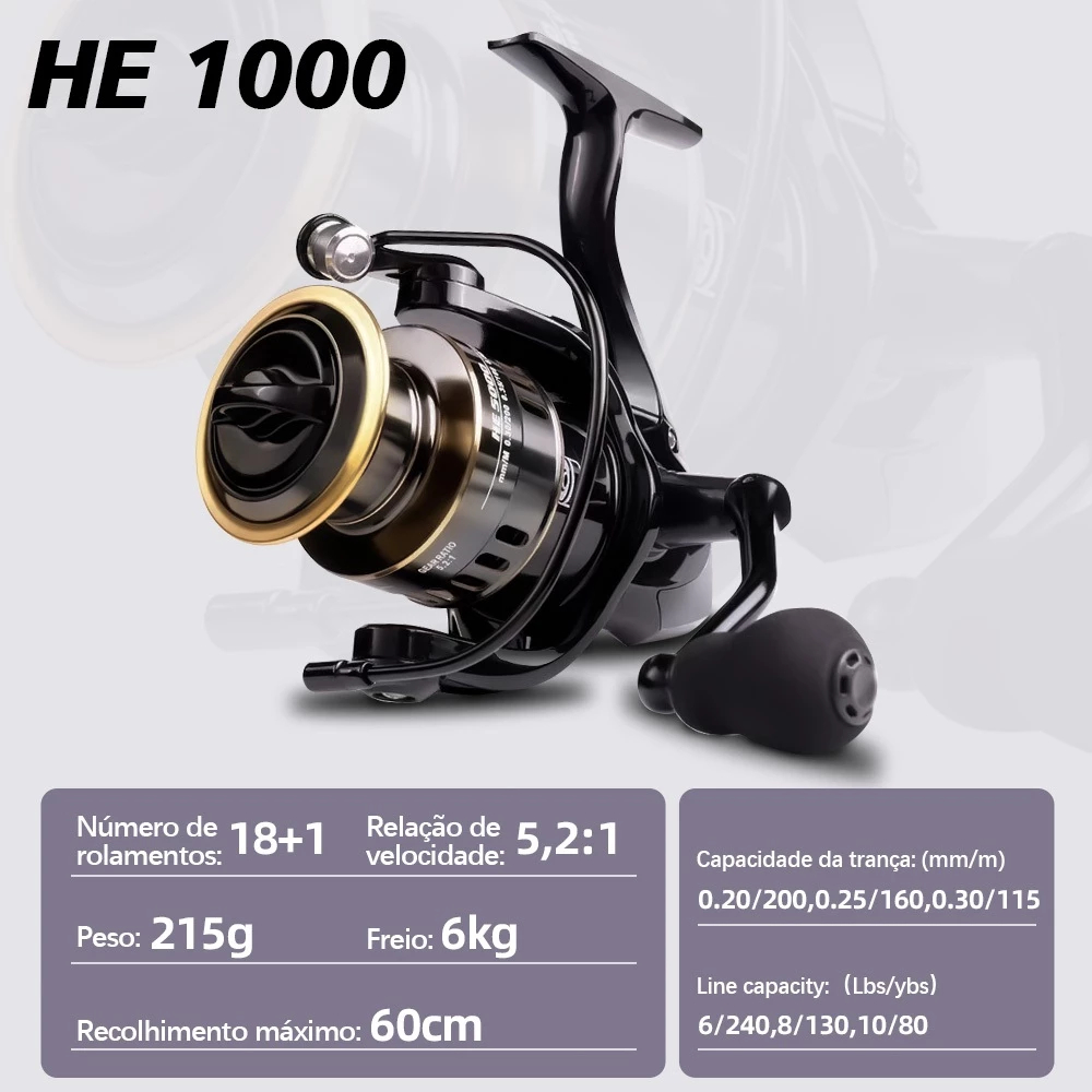 Carretel De Pesca 90Kg 5.2 : 1 Giratório 1000-7000 Com Cabo EVA Escuro fruta verde