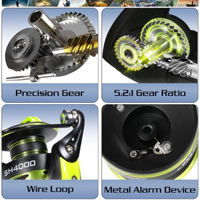 Carretel De Pesca 90Kg 5.2 : 1 Giratório 1000-7000 Com Cabo EVA Escuro fruta verde