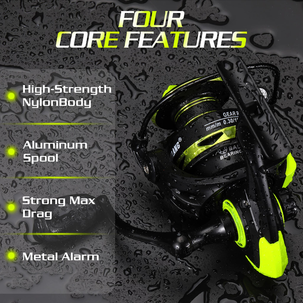 Carretel De Pesca 90Kg 5.2 : 1 Giratório 1000-7000 Com Cabo EVA Escuro fruta verde