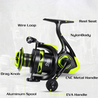 Carretel De Pesca 90Kg 5.2 : 1 Giratório 1000-7000 Com Cabo EVA Escuro fruta verde