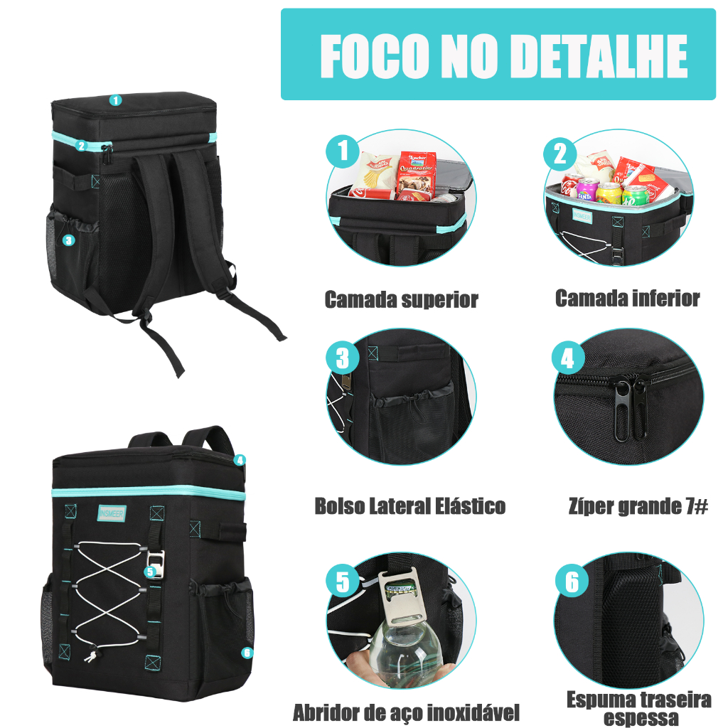 INSMEER Mochila Térmica 30 L para 50 Latas Caixa Térmica Grande Isotérmica Bolsa para Praia Ar livre