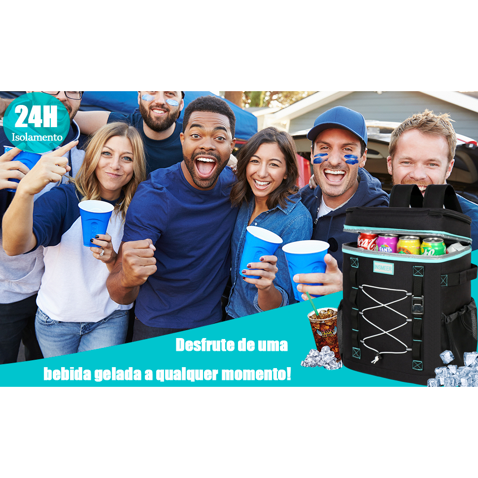 INSMEER Mochila Térmica 30 L para 50 Latas Caixa Térmica Grande Isotérmica Bolsa para Praia Ar livre