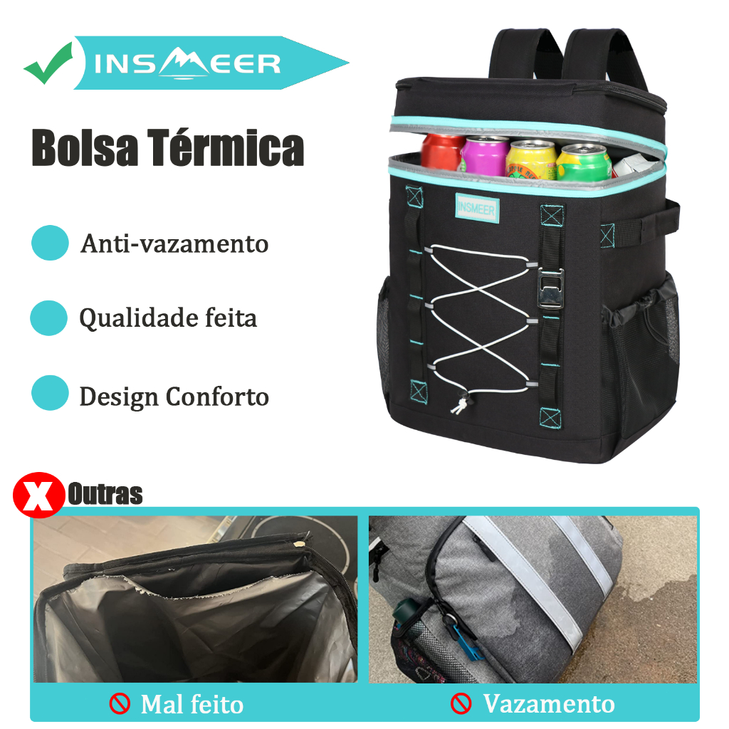 INSMEER Mochila Térmica 30 L para 50 Latas Caixa Térmica Grande Isotérmica Bolsa para Praia Ar livre