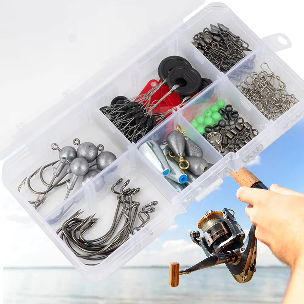 Kit De Acessórios De Pesca 170 Unidades Com Caixa Anzóis Giratórios Ao Ar Livre