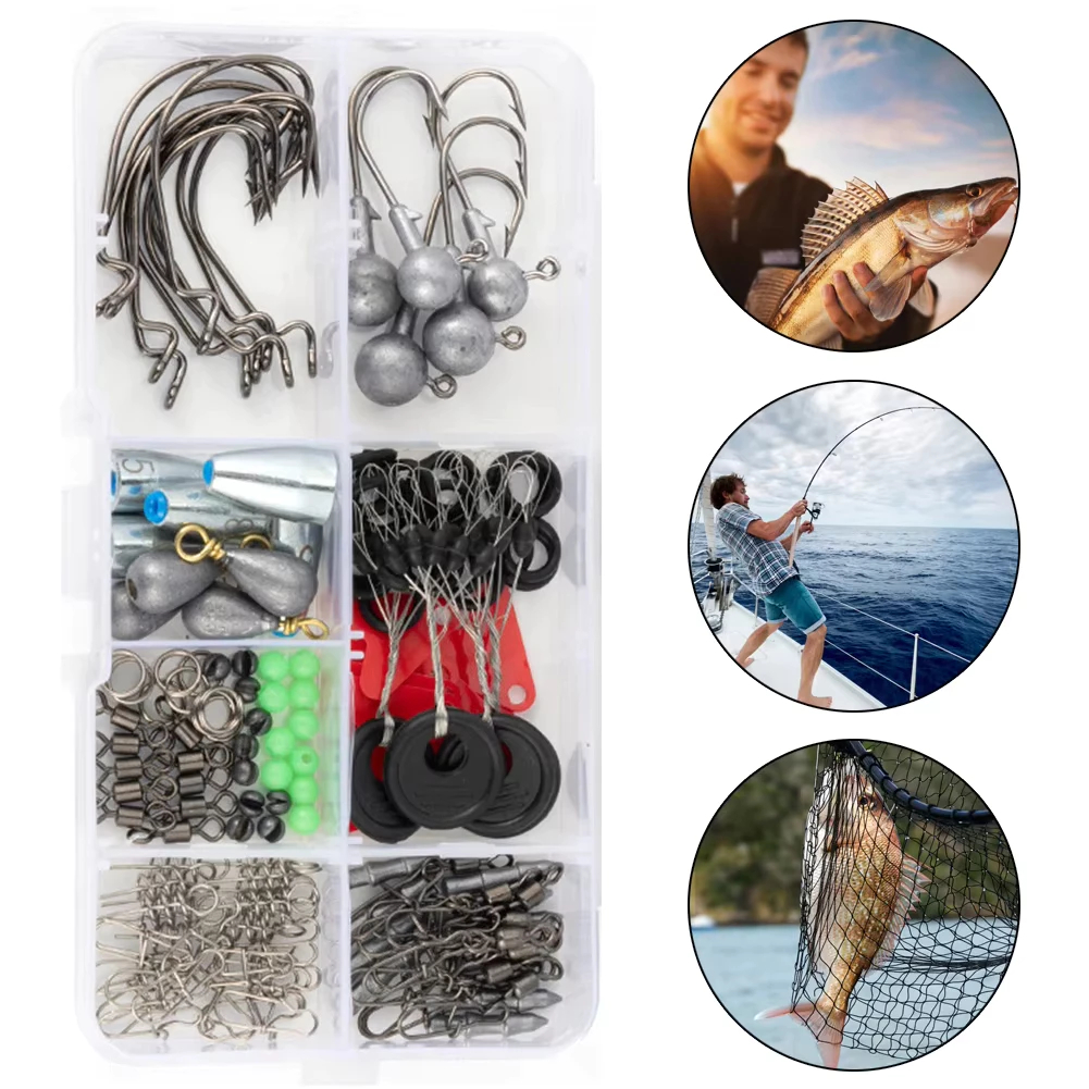 Kit De Acessórios De Pesca 170 Unidades Com Caixa Anzóis Giratórios Ao Ar Livre