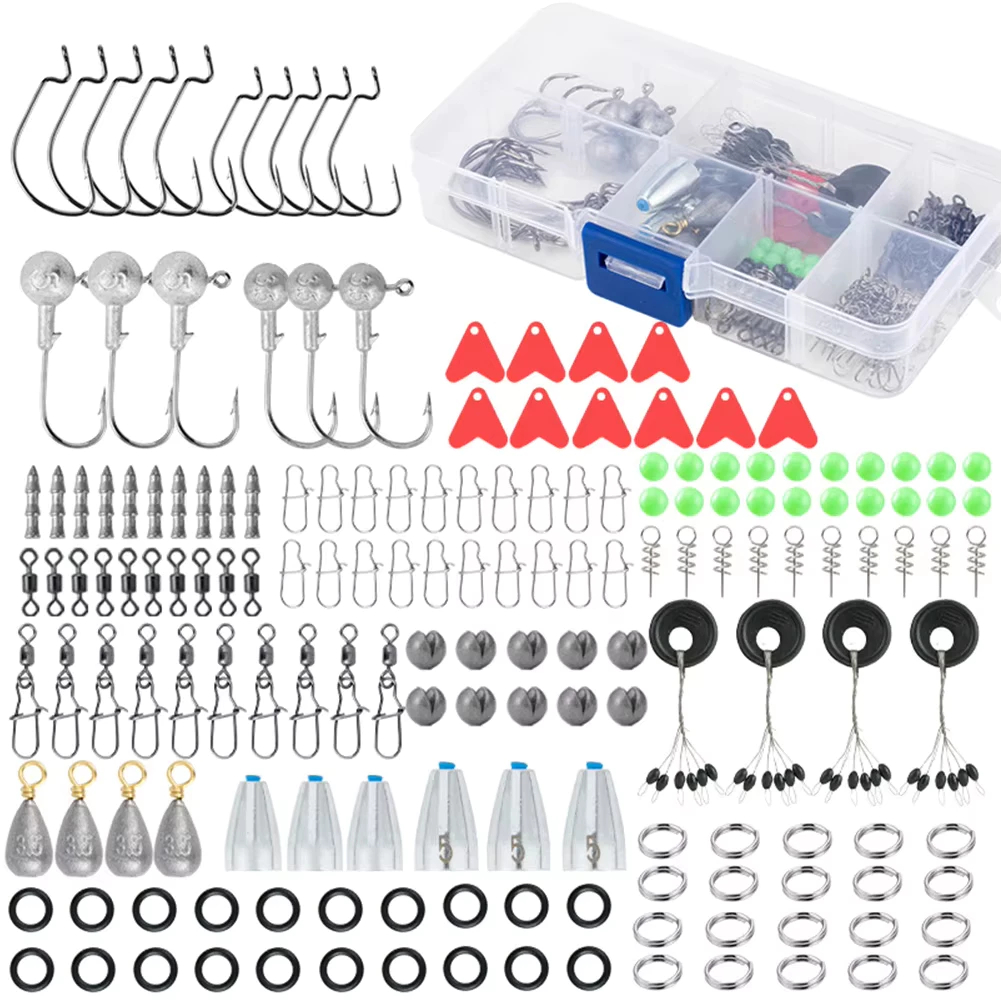 Kit De Acessórios De Pesca 170 Unidades Com Caixa Anzóis Giratórios Ao Ar Livre