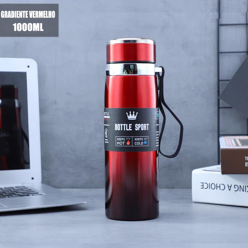 Garrafa térmica a vácuo 800/1000ml três capacidade três cores de aço inoxidável dupla