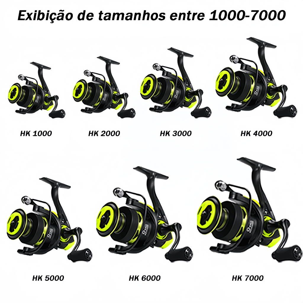 Carretel De Pesca 90Kg 5.2 : 1 Giratório 1000-7000 Com Cabo EVA Escuro fruta verde