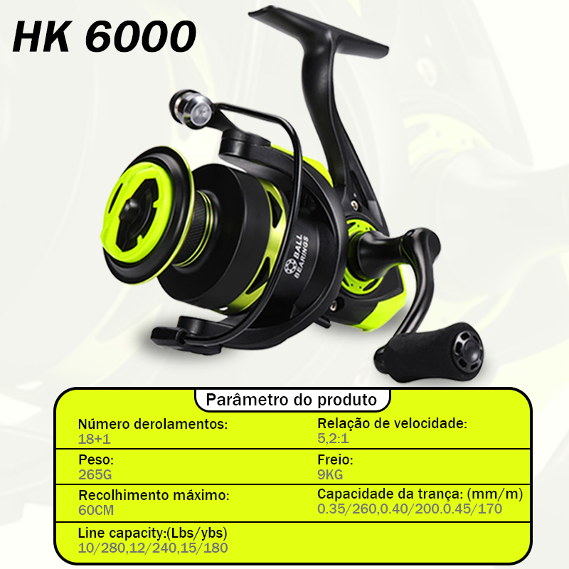 Carretel De Pesca 90Kg 5.2 : 1 Giratório 1000-7000 Com Cabo EVA Escuro fruta verde